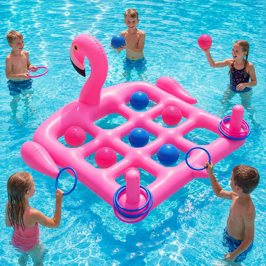 Pool Party Toys Games Set -Giant Tic Tac Toe Pool Toy- 2-In-1 Inflatable Games -Thickened Leak-Proof PVC, Outdoor Water Toys for Toddlers Kids Age 4+, Use in Pool Beach Lawn